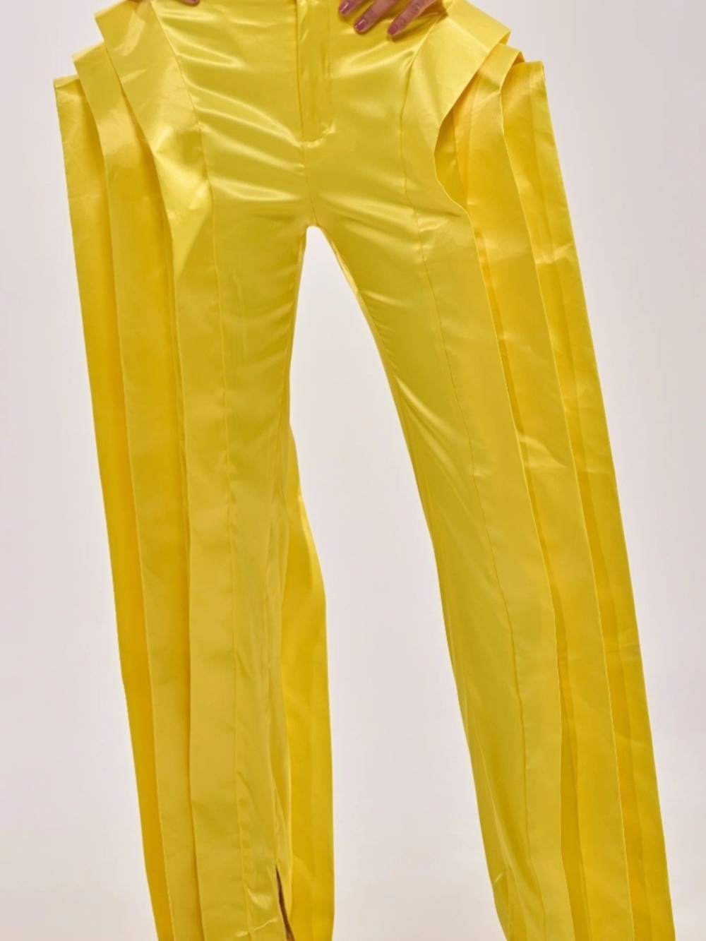 AKIRA Infinity Yellow Satin High-Waist Wide-Leg Trousers